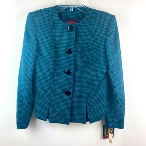 1980’s vintage Sasson Size 4 5 Jacket Blazer Wool Blend Green Black never…